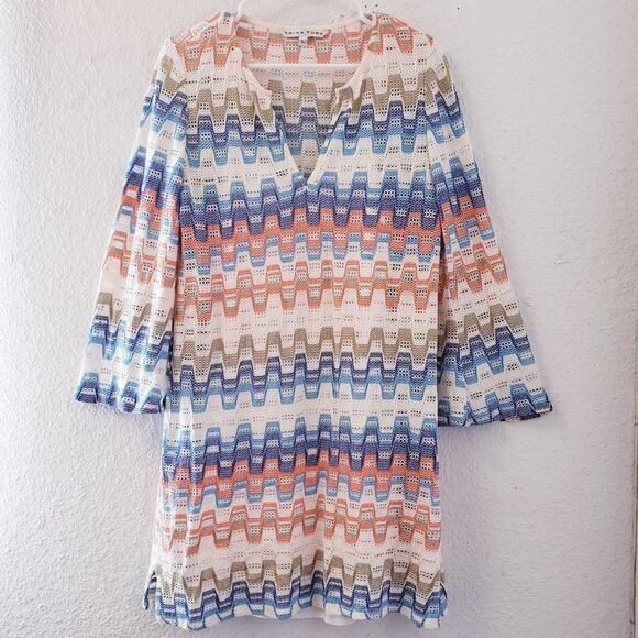 Trina Turk Layne 2 Multicolor Dress Large Crochet Chevron Swim Coverup - Picture 1 of 16